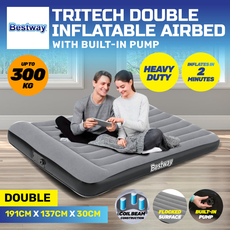 Bestway Double Inflatable Air Bed Tritech Built-In Pump Heavy Duty