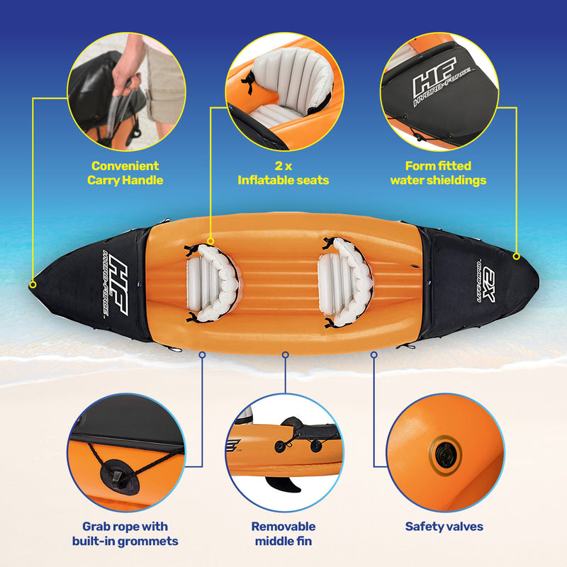 Bestway Lite-Rapid 2 Person Kayak Oars Hand Pump Fins Inflatable 3.21m x 88cm
