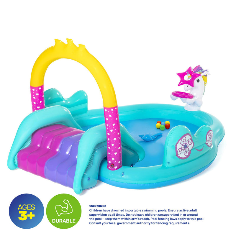 Bestway Inflatable Unicorn Themed Mini Water Fun Park Pool With Slide 220L