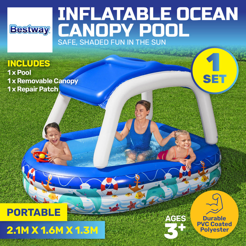Bestway Inflatable Pool Removable Canopy Boat Design Ocean Themed 282L