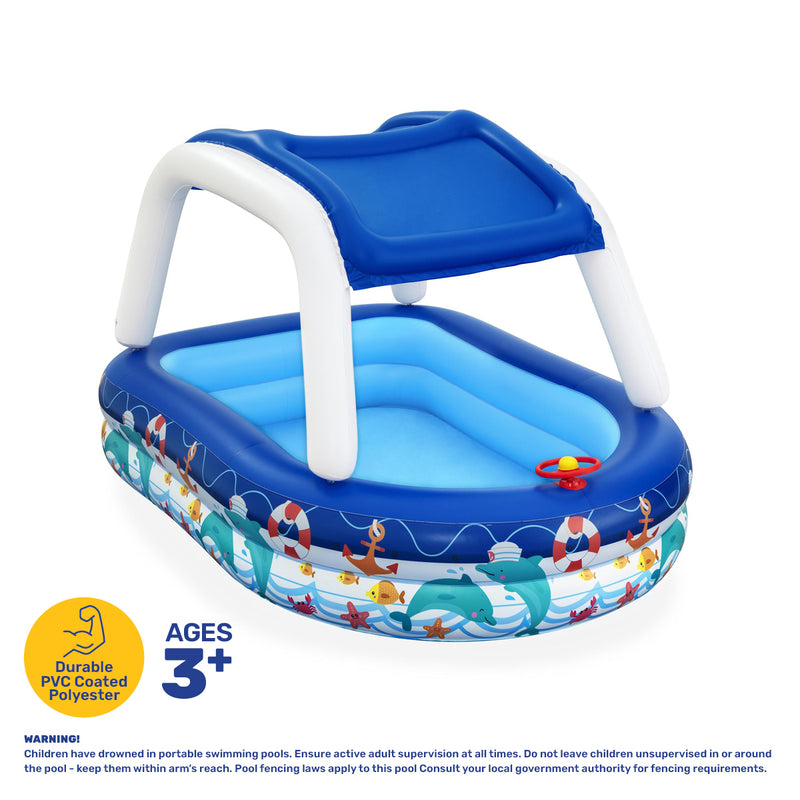 Bestway Inflatable Pool Removable Canopy Boat Design Ocean Themed 282L