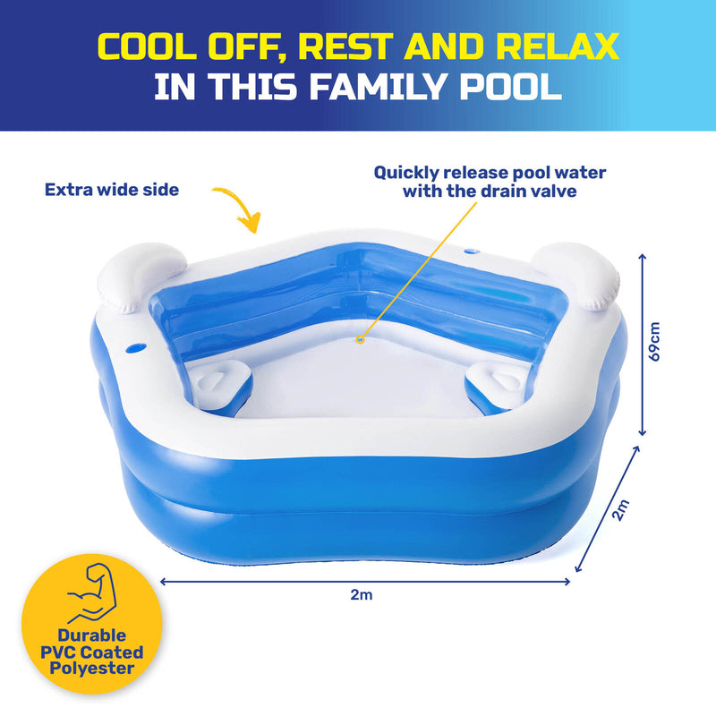 Bestway Inflatable Pentagon Shaped Pool Fitted With Headrests & Seats 575L