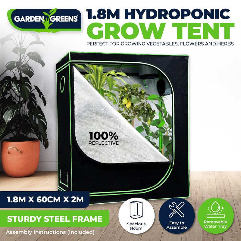 Garden Greens 1.8m x 2m Hydroponic Grow Tent Sturdy Reflective Oxford Fabric