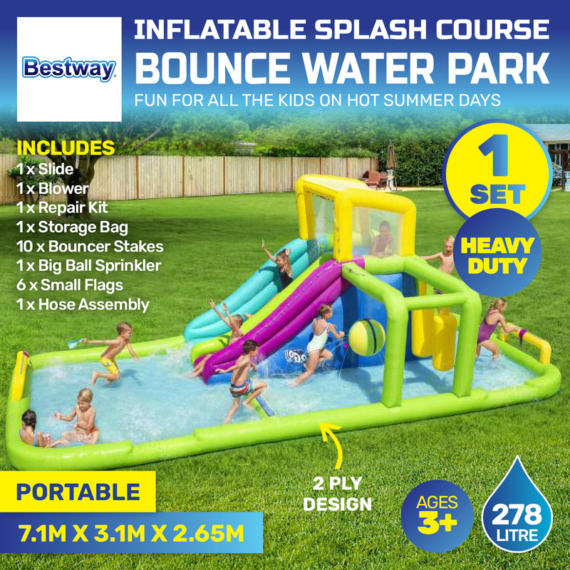 Bestway 7.1 x 2.65m Inflatable Splash Course Water Park Double Slide & Motor