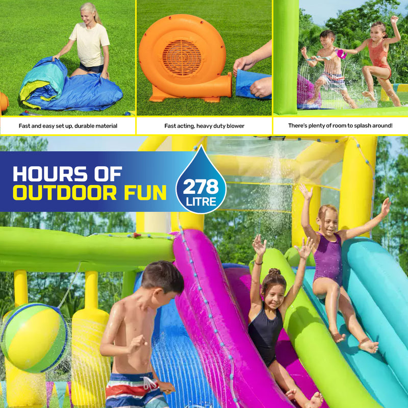 Bestway 7.1 x 2.65m Inflatable Splash Course Water Park Double Slide & Motor