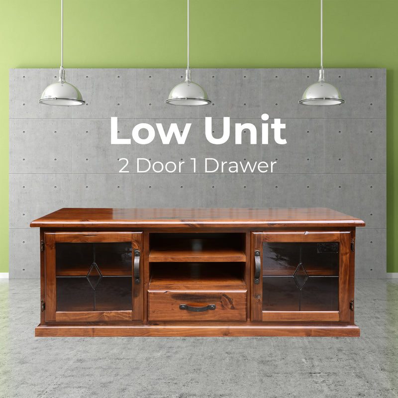 Umber ETU Entertainment TV Unit 166cm 2 Door 1 Drawer Solid Pine Wood - Dark Brown