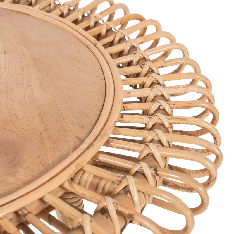 Holly 65cm Round Side Table Mango Wood Top Rattan Frame - Natural