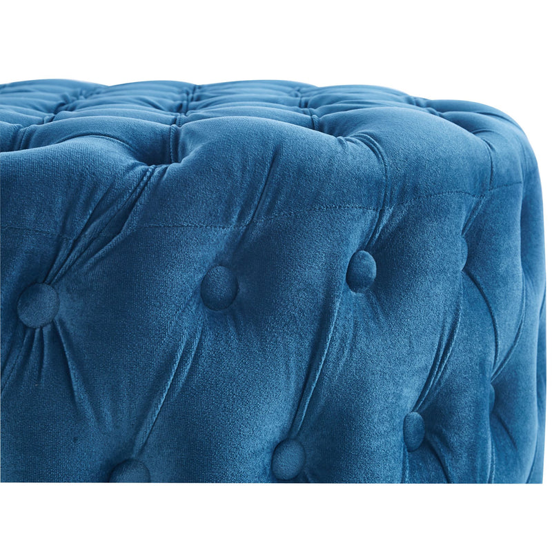 Cosmos Tufted Velvet Fabric Round Ottoman Footstools - Blue