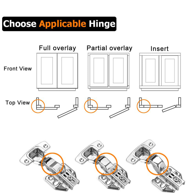 8 Pack 304 Stainless Steel Cabinet Hinges 100 Degree Soft Closing half Overlay Door Hinge Nickel Plated Finish