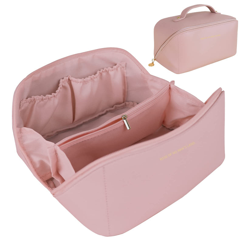 Large Travel Cosmetic Bag Portable Make up Makeup Bag Waterproof PU Leather Storage Pink