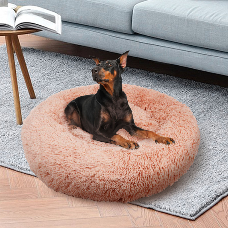 Pet Dog Bedding Warm Plush Round Comfortable Nest Comfy Sleeping kennel Pink Large 90cm