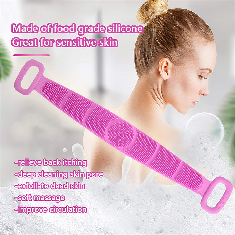 A+Living Silicone Back Scrub Strap with Towel and Brush for Shower Exfoliation Blue