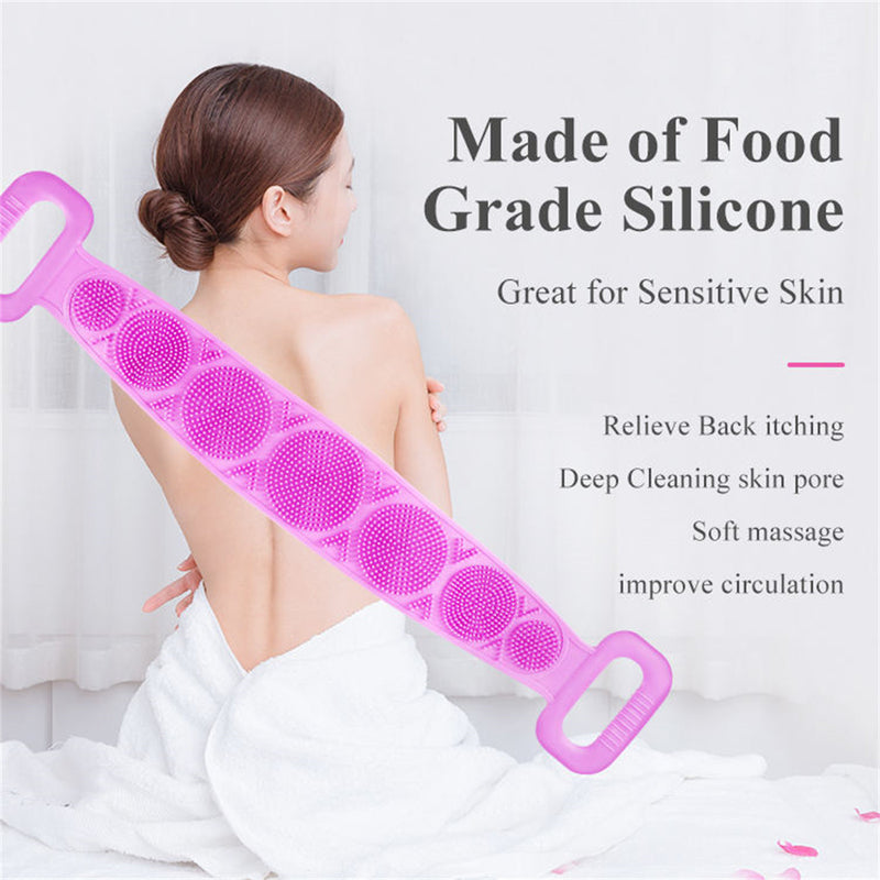A+Living Silicone Back Scrub Strap with Towel and Brush for Shower Exfoliation Blue