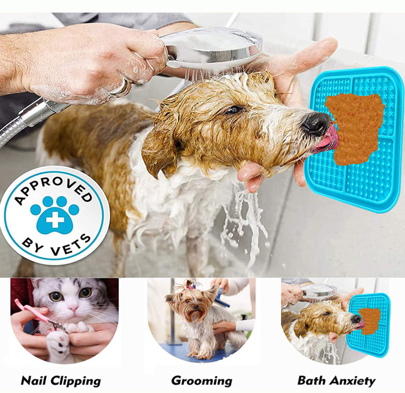 Pawfriends 4in1 Silicone Pet Lick Mat Cat Puppy Dog Slow Feeder Grooming Helper Mat Blue