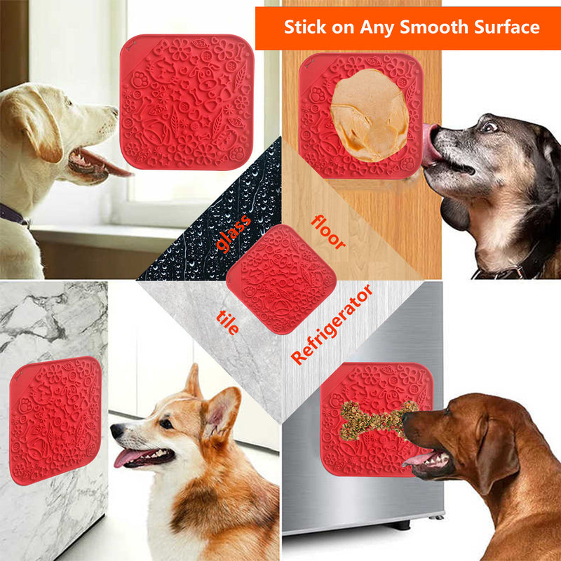 Pawfriends Asphyxia-resistant Silicone Dog Pet Lick Mat Slow Feeder Grooming Helper Red