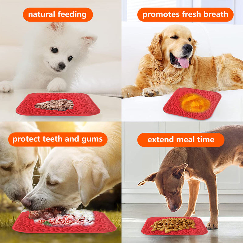 Pawfriends Asphyxia-resistant Silicone Dog Pet Lick Mat Slow Feeder Grooming Helper Red