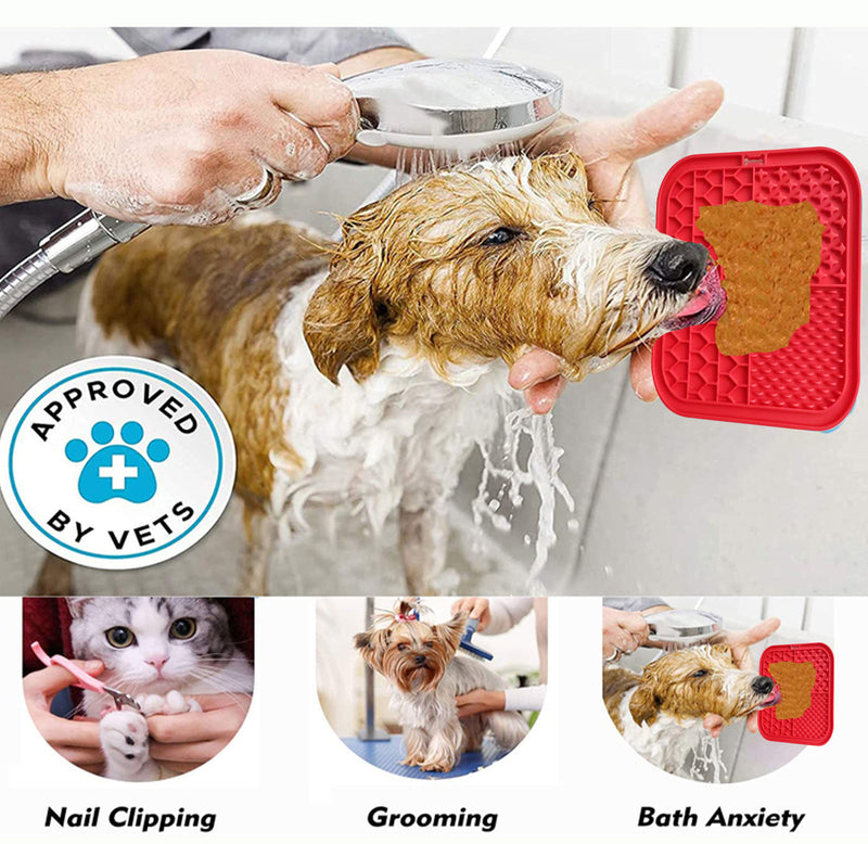 Pawfriends Silicone Dog Pet Lick Mat Anti-choking Slow Feeder Bath Grooming Helper Red