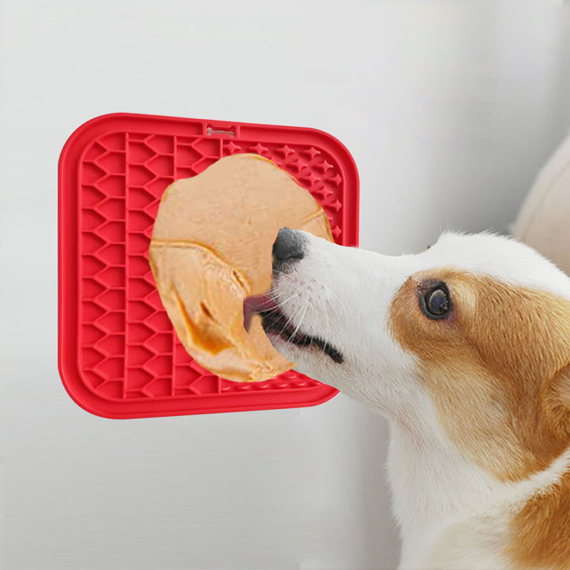 Pawfriends Silicone Dog Pet Lick Mat Anti-choking Slow Feeder Bath Grooming Helper Red