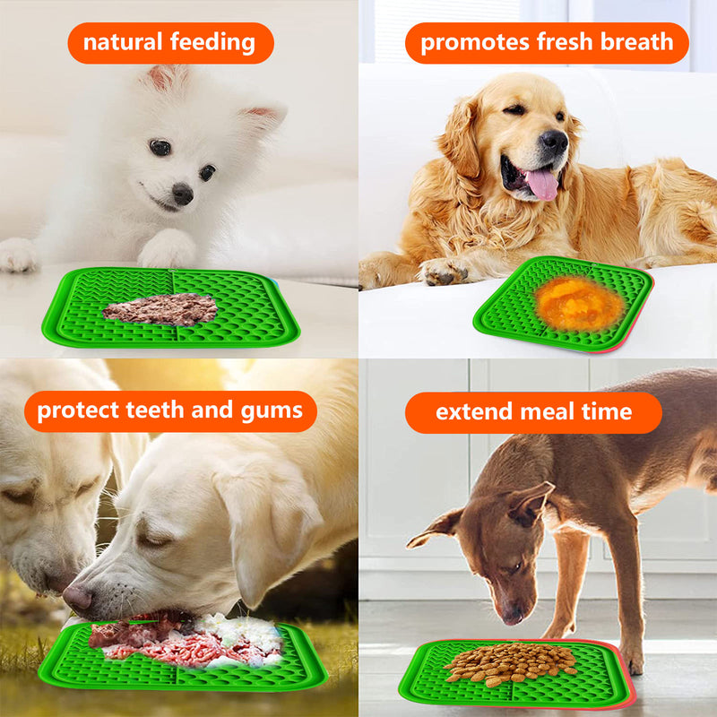 Pawfriends 3in1 Silicone Pet Lick Mat Cat Puppy Dog Slow Feeder Grooming Helper Mat Green