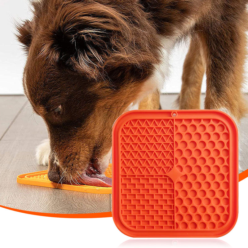 Pawfriends 3in1 Silicone Pet Lick Mat Cat Puppy Dog Slow Feeder Grooming Helper Mat Orange