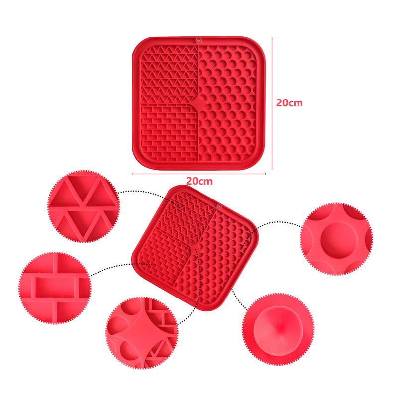 Pawfriends 3in1 Silicone Pet Lick Mat Cat Puppy Dog Slow Feeder Grooming Helper Mat Red