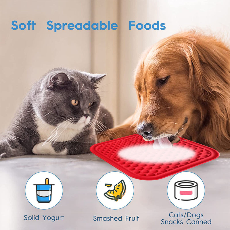 Pawfriends 3in1 Silicone Pet Lick Mat Cat Puppy Dog Slow Feeder Grooming Helper Mat Red