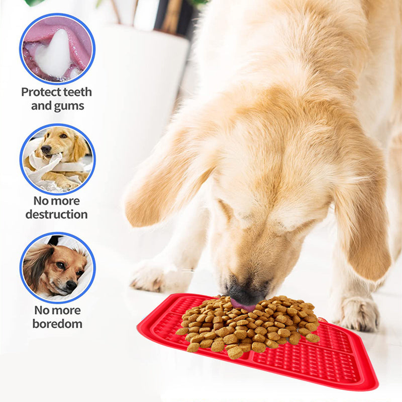 Pawfriends 4in1 Silicone Pet Lick Mat Cat Puppy Dog Slow Feeder Grooming Helper Mat Red
