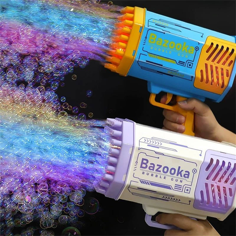 Bubblerainbow 69 Hole Electric Bubble Machine Hand-Held Rocket Gatling Bubble Gun Toy Purple