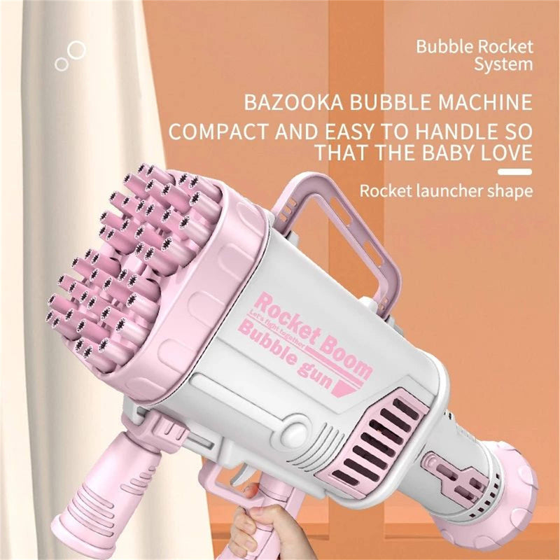 Bubblerainbow 64 Hole Electric Bubble Machine Hand-Held Rocket Gatling Bubble Gun Toy Blue