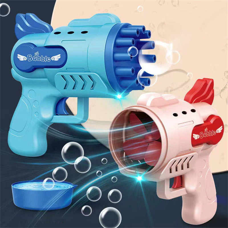Bubblerainbow Angel 12-Hole Bubble Gun a Dual-Purpose Bubble Fan for Children to Play Blue