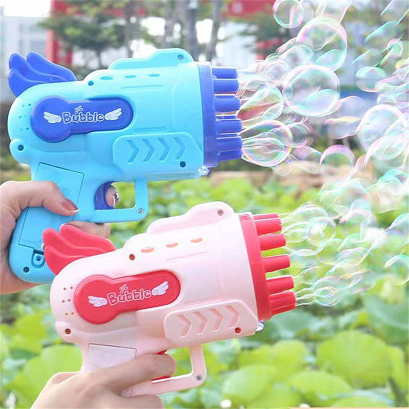 Bubblerainbow Angel 12-Hole Bubble Gun a Dual-Purpose Bubble Fan for Children to Play Pink