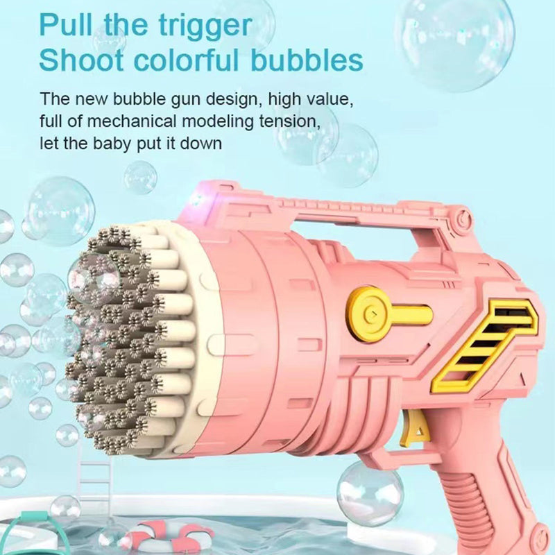 Bubblerainbow 69-Hole Bubble Gun Hand-Held Automatic Bubble Machine Luminous Kids Toy Pink