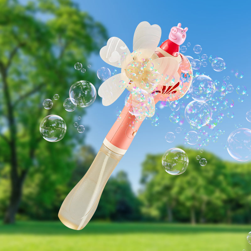Bubblerainbow Peppa Pig Windmill Bubble Machine Hand-Held Stick Electric Bubble Toy Pink