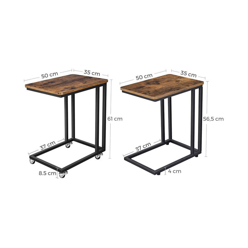 VASAGLE C-Shaped End Table with Steel Frame and Castors