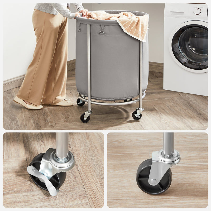 SONGMICS Laundry Basket with Wheels Gray and Silver