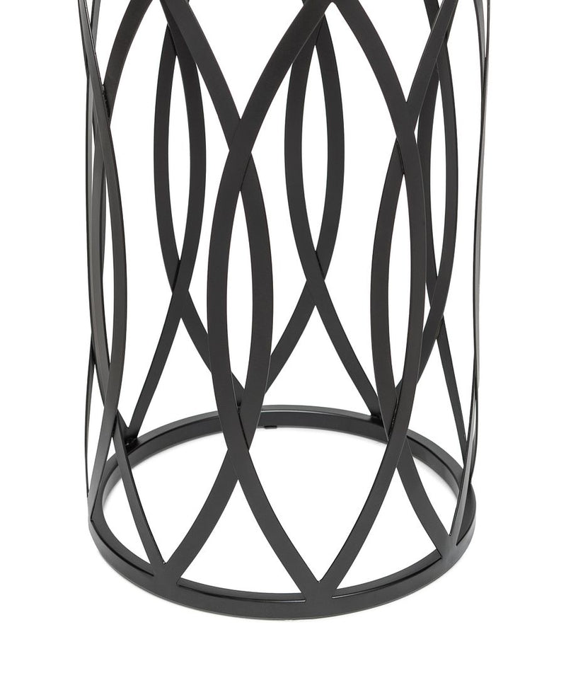 Black Round Iron Side Table with Cross Legs and Silver Finish Top