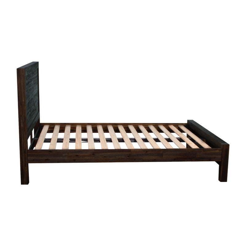 5 Pieces Bedroom Suite in Solid Wood Veneered Acacia Construction Timber Slat King Size Chocolate Colour Bed, Bedside Table , Tallboy & Dresser