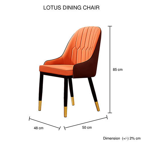 2X Dining Chair Orange Colour Leatherette Upholstery Black And Gold Legs Steel with Powder Coating