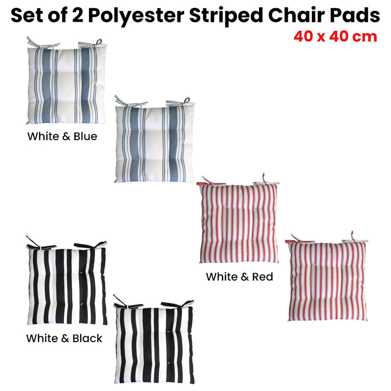 Set of 2 Outdoor Polyester Striped Chair Pads 40 x 40cm White Red