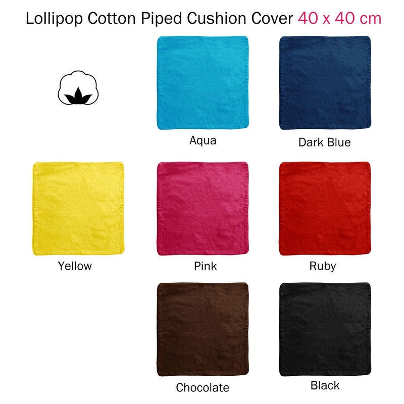 Lollipop Cotton Piped Square Cushion Cover 40 x 40 cm Black