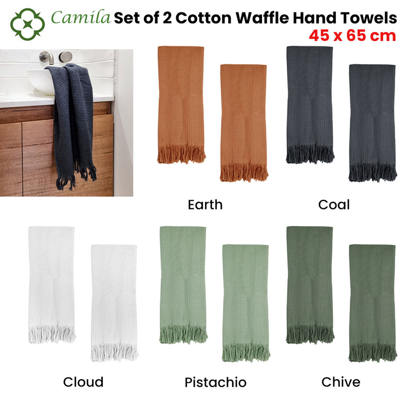 J Elliot Home 400GSM Camila Set of 2 Cotton Waffle Hand Towels 45 x 65 cm Cloud
