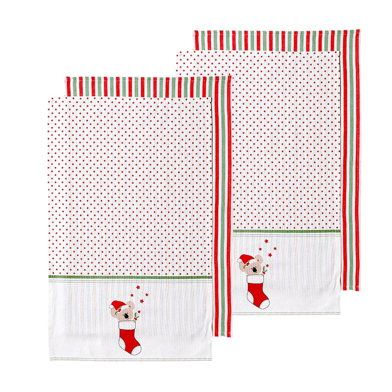 Ladelle Set of 4 Aussie Stocking Kitchen / Cleaning 100% Cotton Tea Towels 45 x 70 cm