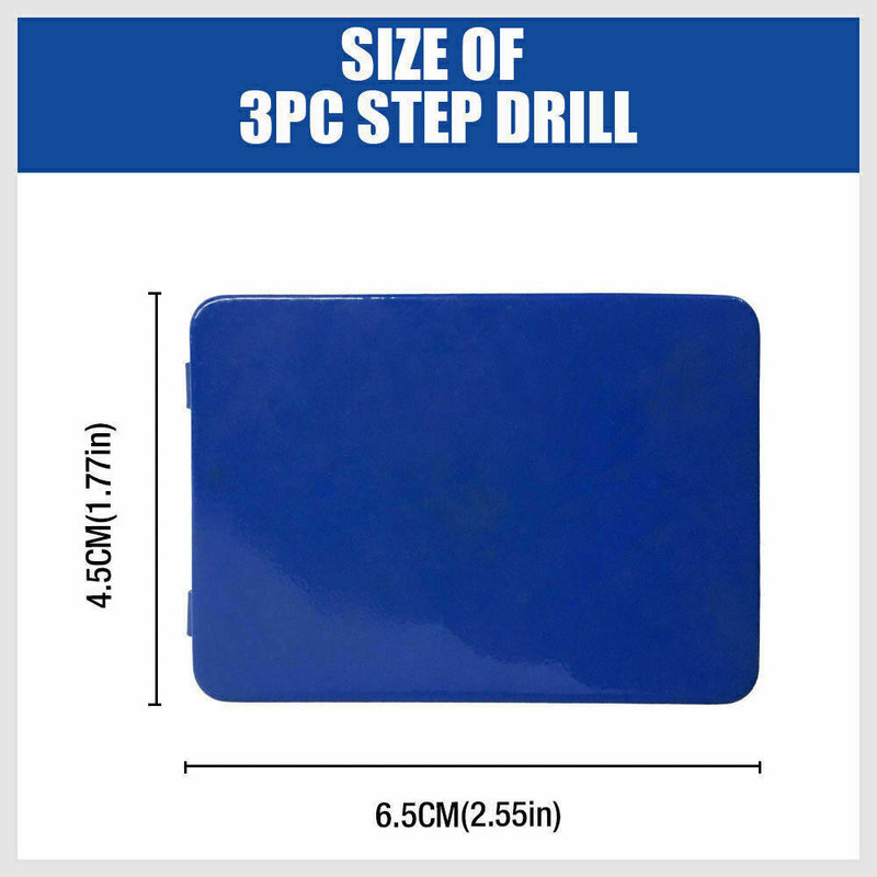 3Pc Step Cone Drill HSS Steel Titanium Bits Set Hole Cutting + Case 4-12/20/32mm