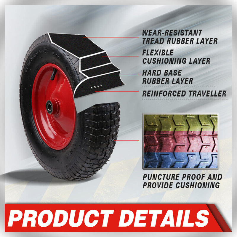 16" Wheelbarrow Trolley Wheel 4.80/4.00-8 Pneumatic Tyre 16mm Bore Tire Steel