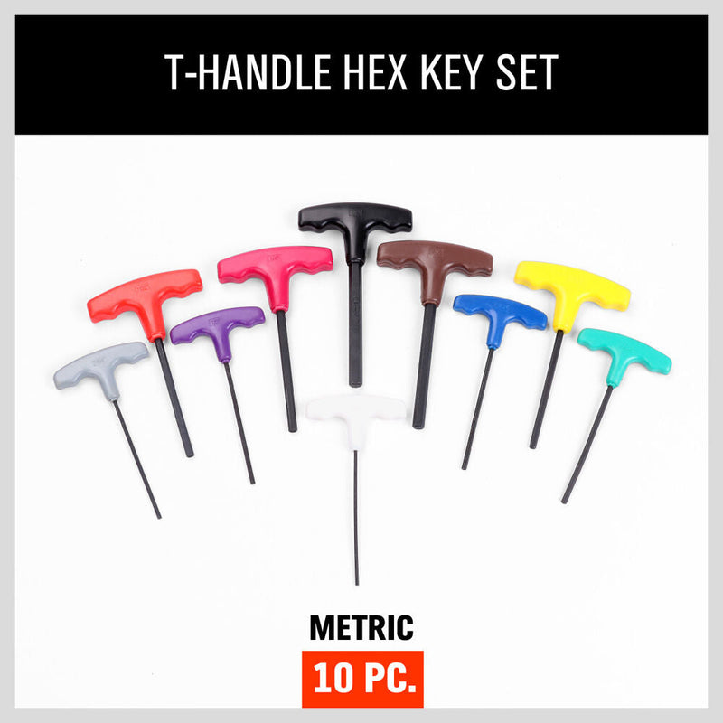 10-Piece T-Handle Hex Key Set, Allen Wrench Metric Sizes 2mm-10mm, Heat-Treated Steel with Color-Code Organizer Stand