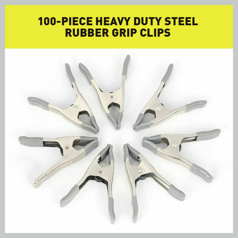 20Pc 4in./100mm Strong Spring Clamps Clip Set Heavy Duty Steel Rubber Grip Clips