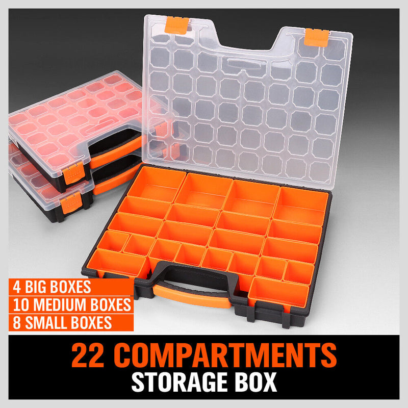 22 Compartments Parts Storage Box Tool Organizer Plastic Bin Carry Case