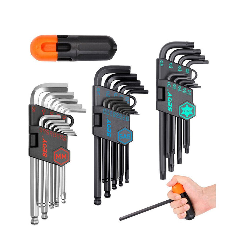 36-Piece Hex Key and Torx Key Set Metric & Imperial Allen Wrench with T-Handle