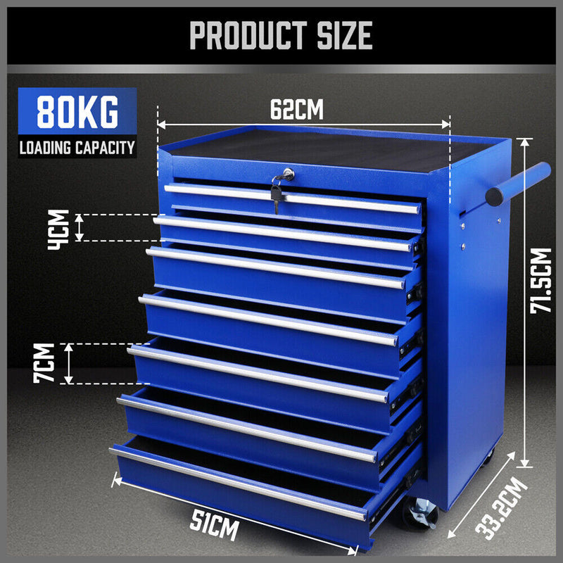 7-Drawer Drawer Tool Box Trolley Cabinet - Heavy Duty Tool Chest Garage Storage Cart Organizer