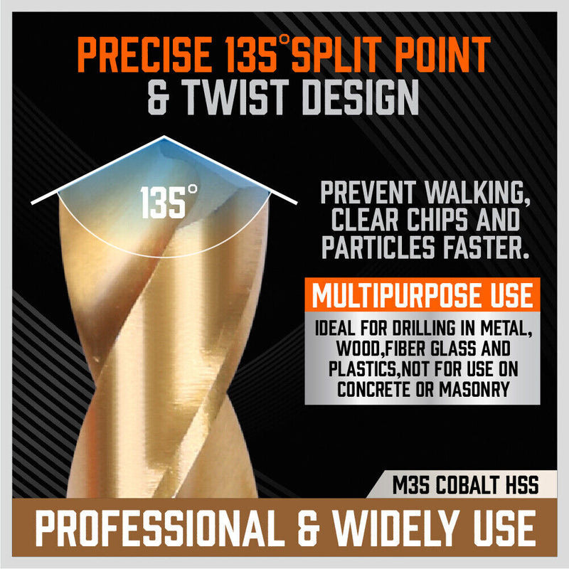 250x Twist Drill Bits Set Titanium Coated HSS for Metal Steel Wood Plastic Alloy